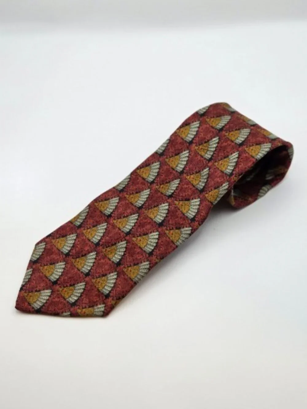 Ermenegildo Zegna Men's Red/Orange Playful Pattern Luxury Silk Tie 4.0x59